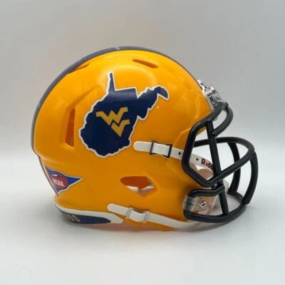 West Virginia Mountaineers CUSTOM Gold Backyard Brawl Mini Football Helmet - Image 1 of 3