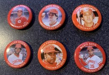 1984 Fun Foods CINCINNATI REDS team pin button set - Pete Rose, Tony Perez