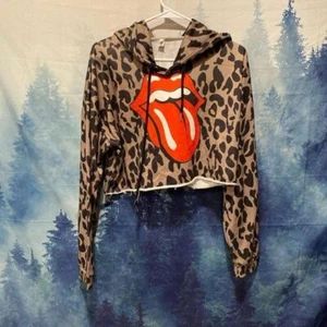 Women's Cropped Top Lepard Hoodie Size Large - Picture 1 of 4