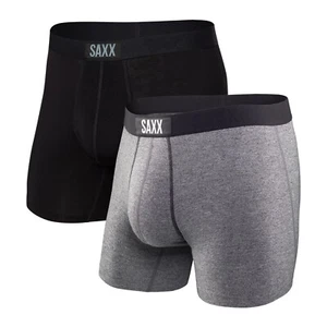 Saxx Underwear Vibe Supersoft 2 Pack Boxer Briefs - Black/Grey - New - S - Picture 1 of 2
