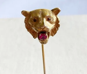 Antique Art Nouveau 10k Lion Head Stick Pin - Picture 1 of 6