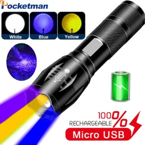 Upgraded 4 in 1 Rechargeable LED Flashlight Black Light UV Torches UV Light - Picture 1 of 12