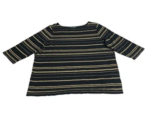 Ralph Lauren LRL Top Womens 3X Black Metallic Gold Striped Boat Neck 3/4 Sleeve - Picture 1 of 14