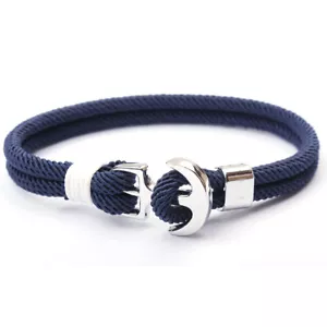 Silver Metal Anchor Polyester Rope Men Ladies Fashion Surfer Wristband Bracelet - Picture 1 of 10