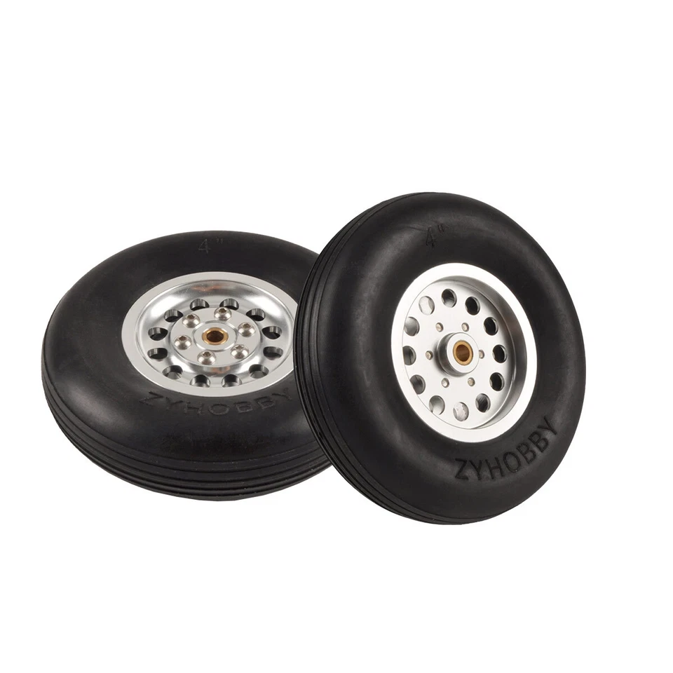 1 Pair 4inch Solid Rubber Wheels Tires with Alu Hub For RC Airplane Axle 5mm - Image 1 of 4