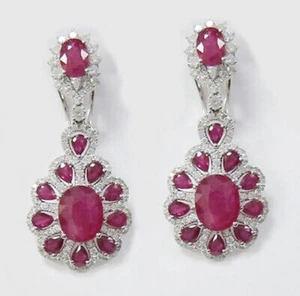 5.04ct Natural Round Diamond 14k White Gold Ruby Dangler Earring - Picture 1 of 4