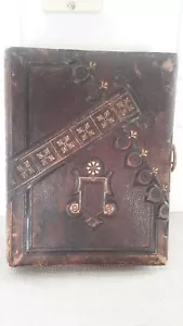 Antico album fotografico in pelle con chiusura 48 ritratti singoli fine 1800 - Foto 1 di 24