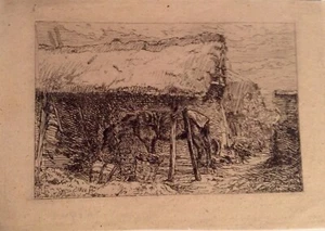 "Cheval sous un hangar" acquaforte 1844. 'Charles Jacque' Auguste Delâtre - Imagen 1 de 7