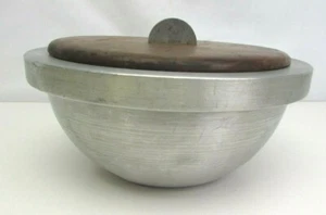 Vintage Russel Wright Original Spun Aluminum Bowl w/ Walnut Lid 1930s - Picture 1 of 7