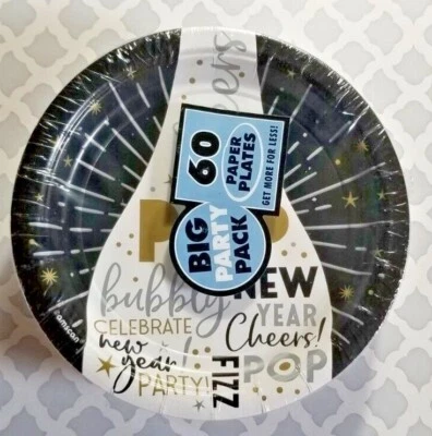 New Year's Paper Plates 7" Size Made in the USA 60 Count Cheers Celebrate  - Image 1 of 4