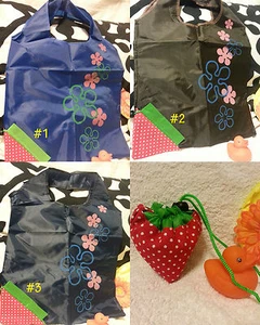 3 x Brand new Strawberry Foldable Pocket Reusable Shopping Tote Bags - Picture 1 of 8