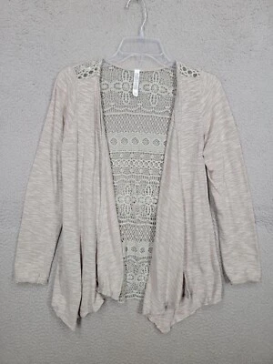 Cárdigan Gris Claro Frente Abierto Pequeño Crochet Espalda Manga Larga Monoreno Foto 1 de 4