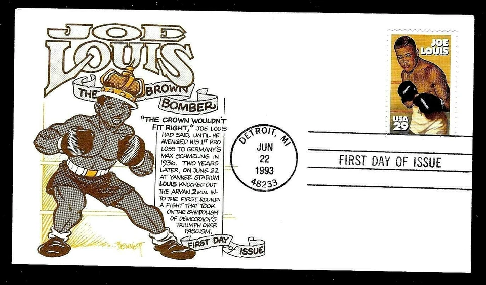 2766 29c Stamp (1993) JOE LOUIS - THE CHAMP FDC - BENNETT 'CACHETOON' CACHETS !! - Image 1 of 1