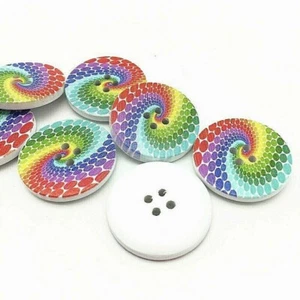 Pkg of 5 RAINBOW SPIRAL 4-hole Wood Buttons 1-3/16" (30mm) Craft (1047) - Picture 1 of 2