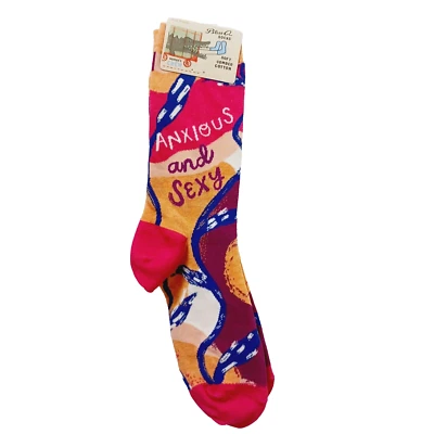 Calcetín Azul Q Crew Mujeres Niño Ansioso y Sexy Preocupaciones Inquieto Nuevo con Etiquetas NUEVO Foto 1 de 4