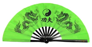 Chinesischer Tai Chi Wushu Kampfkunst Combat Green Dual Black Dragon "Kung Fu" Fan - Bild 1 von 6