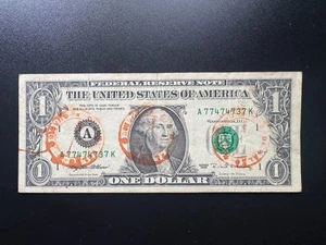 US $1 Dollar 1995 USA Banknote A - Boston Bill P-496b S/N Fancy Numbers 77474737 - Picture 1 of 2