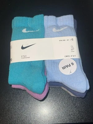 NEW 6 PAIRS Nike Dri-fit Everyday Plus Crew socks Kids Youth 10C-3Y - Image 1 of 4