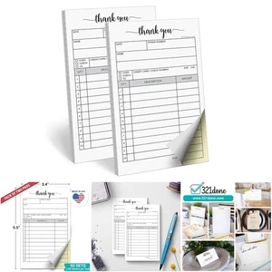 Paquete de 2 libros de recibos de agradecimiento 3,4x5,5 sin carbono blanco/amarillo - Imagen 1 de 5