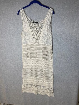 Knitted Maxi Dress Medium Crochetted Western Boho Layering Festival Coachella - Image 1 of 4