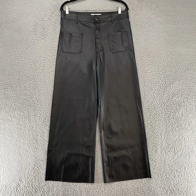 Zara Pants Womens 12 Black Faux Leather Wide Leg High Rise Pockets Capsule - Image 1 of 4