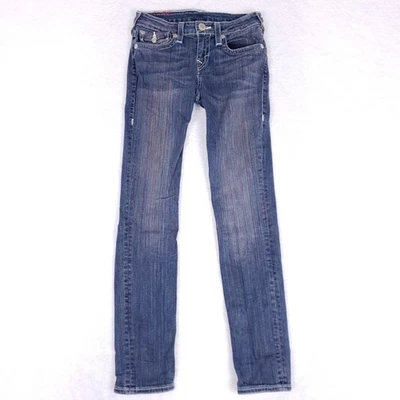 True Religion Girls Skinny Jeans Sz 12 Blue Flap Pockets Stretch Designer Denim - Image 1 of 4