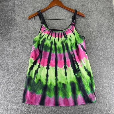 Танкини купальный костюм верхний купание галстук краситель бак женщин 3XL зеленый розовый - Изображение 1 из 4