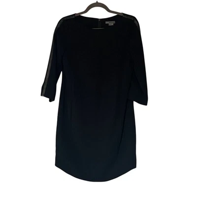 Vince women's dress size 2 sheath leather trim black mini 3/4 sleeves - Image 1 of 4