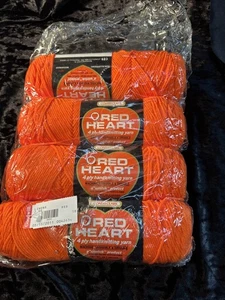 Red Heart Tangerine 0584 Yarn 100% Virgin Orlon Acrylic Fiber 3.5oz Four Skeins - Picture 1 of 5