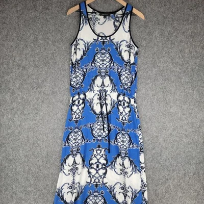 Karen Kane Dress Womens M Blue Portuguese Tile Sleeveless Maxi Drawstring Resort - Image 1 of 4
