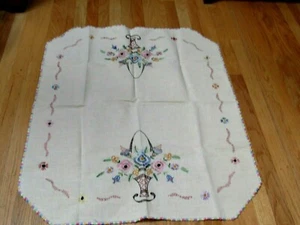 Mantel octágono muselina bordado a mano vintage sin usar sin lavar 35x28 - Imagen 1 de 6
