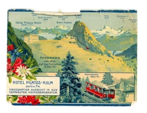 Early 1900s Hotel Pilatus Kulm Switzerland Double Sided Leaflet Railway Train - Picture 1 of 3
