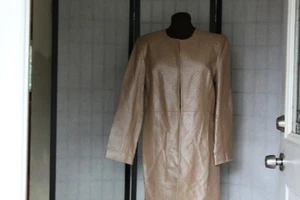 PAMELA McCOY COLECCIONES BEAUTIFUL BLUSH LEATHER LONG JACKET/COAT SZ M EUC - Imagen 1 de 7