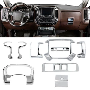 10x Chrome Steering Wheel Dashboard Cover Trim Kit For Chevy Silverado 2014-2017 - Picture 1 of 15