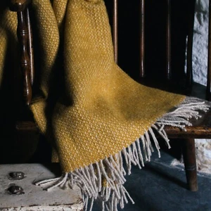 Mustard Yellow British Made Rustic Wool Blanket - Quality Warm Country Farmhouse - Picture 1 of 7