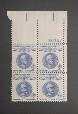 US Plate Block  of 4 Scott #1165 Gustaf Mannerheim 4 Cent Stamps 1960 - Image 1 of 2