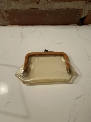 Vintage Change Coin Purse Clear Snap Closure Gold Colored Trim - Image 1 of 4