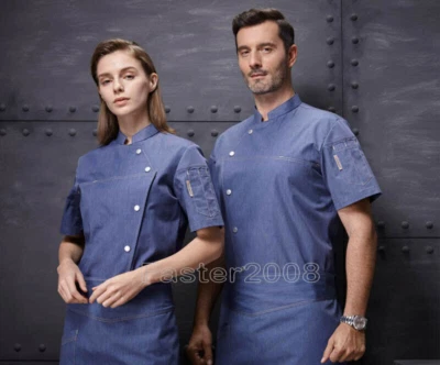Mens Summer Thin Kitchen Overalls Short-Sleeved Breathable Hotel Chef Coat M-4XL - Image 1 of 4