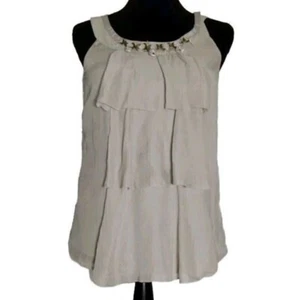 Blusa informal LOFT sin mangas con volantes y escote con cuentas delanteras XS - Imagen 1 de 12