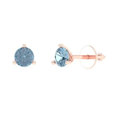 0.5 ct Round Cut Studs Women's Earrings Solid Rose Gold Earrings Screw back - Image 1 of 4
