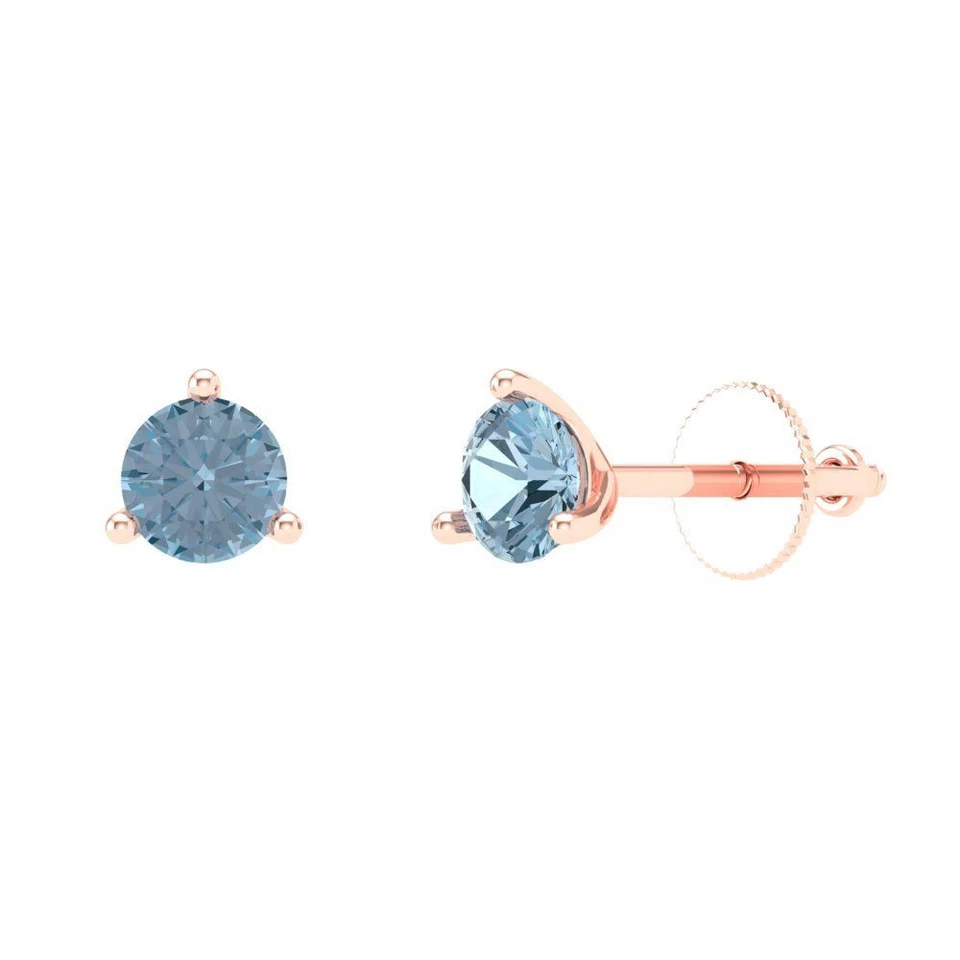 0.5 ct Round Cut Studs Women's Earrings Solid Rose Gold Earrings Screw back - Image 1 of 4