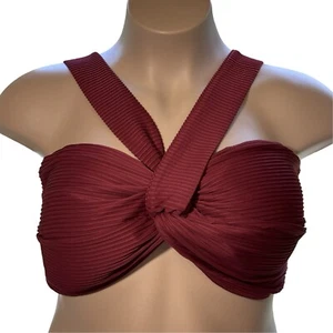 TIME & TRU Ribbed Textured Bikini Swim Top Womens 3X (24W-26W) Maroon Halter NEW - Picture 1 of 13