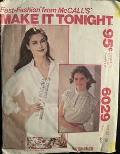 Vtg McCall's Make It Tonight pattern 6029 Misses' Blouse size 10 bust 32-1/2 - Picture 1 of 2