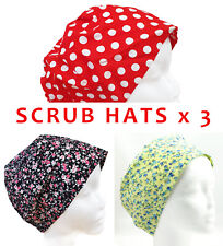x3 Hand Made Nurse Theatre Scrub Surgical Chemo Hats Caps (one size fits most)