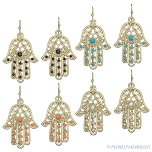 Pendientes Colgantes Hamsa Mano de Dios Fátima Judía Judaica Cabalá Dije Mal de Ojo - Imagen 1 de 5