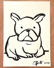 CHRIS ZANETTI Original Ink Drawing DOG Puppy Animal Minimalist Art 8"x6" Signed