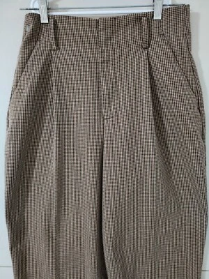 Pantalones Zara Mujer S Beige Pantalón Cintura Alta Pata de Gallo Cuadros Sueltos Relax Cónico Foto 1 de 4
