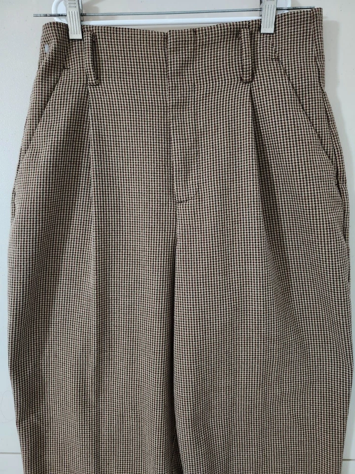Zara Pants Womens S Beige Trouser High Waist Houndstooth Plaid Loose Relax Taper - Image 1 of 4