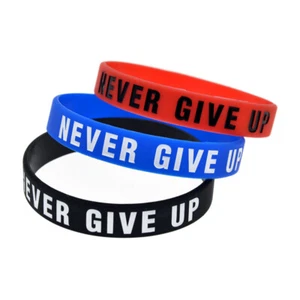 12 Pack Dozen Never Give Up Silicone Bracelets Sport Motivational Wristband Gift - Picture 1 of 17