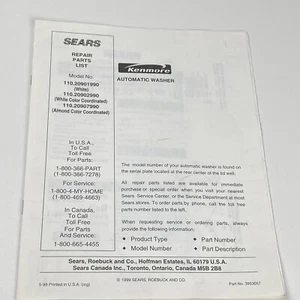Kenmore lavadora 110.20901990 manual 1999 - Imagen 1 de 5